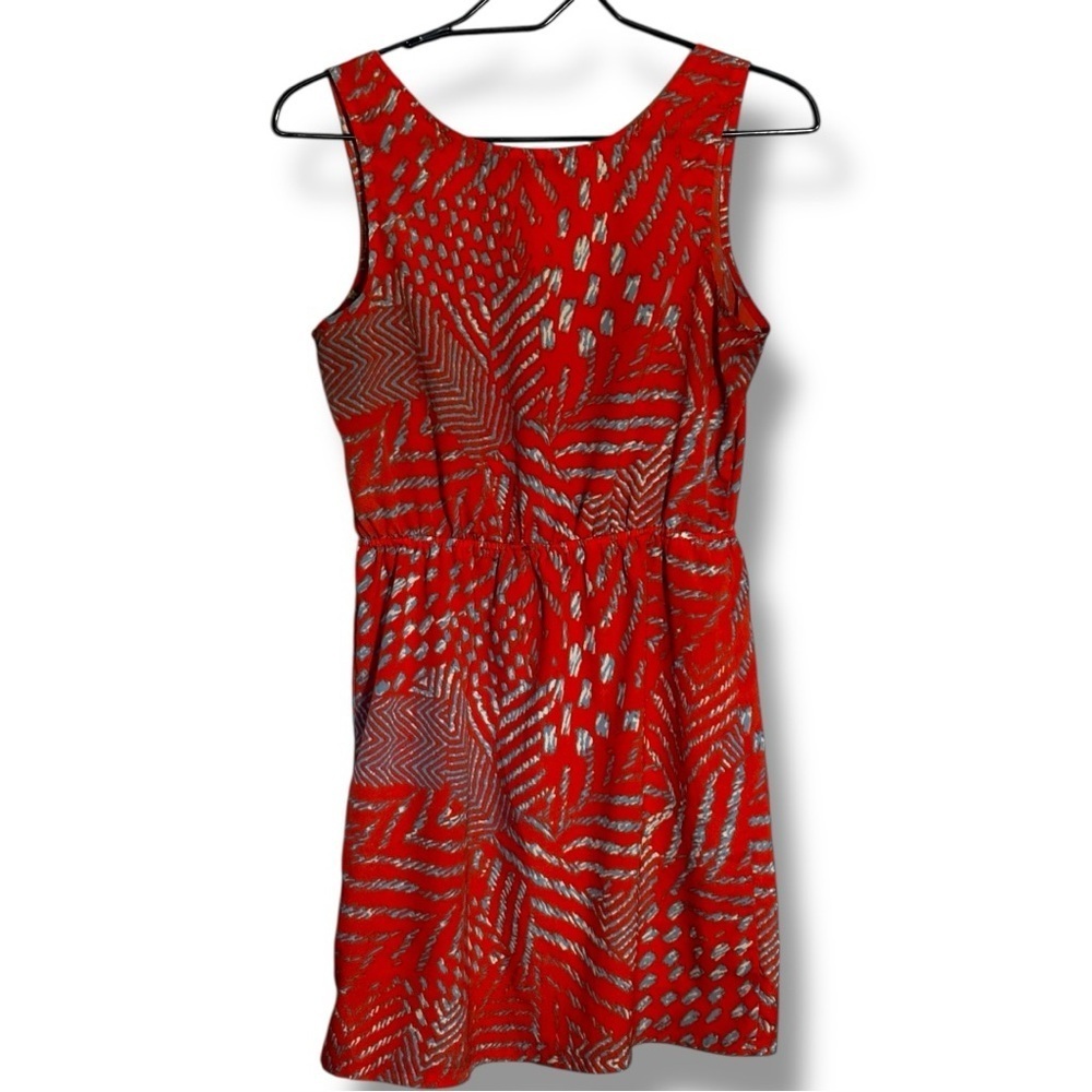 Forever 21 Orange/White and Gray Patterned Sweatheart Neck Sleveless Mini Dress - Picture 16 of 16